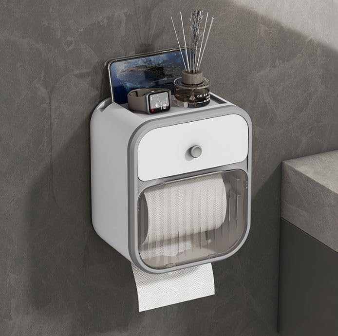 Apexx Modern Punch-Free Wall-Mounted Tissue Holder - Luxury Toilet Paper Storage Box with Seamless Adhesive, No-Drill, Polished Plastic Design for Bathroom - Image 1