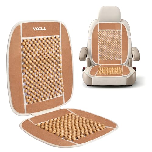 Voila Wooden Beads Velvet Seat Cover for Car Acupressure Design Universal Size Beige - Image 2
