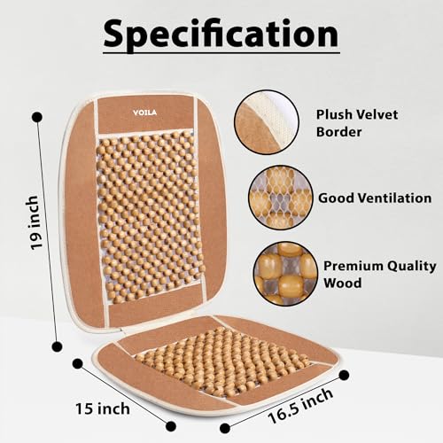 Voila Wooden Beads Velvet Seat Cover for Car Acupressure Design Universal Size Beige - Image 4