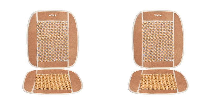 Voila Wooden Beads Velvet Seat Cover for Car Acupressure Design Universal Size Beige - Image 1