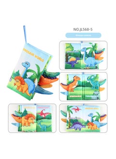 Generic Baby's Sea, Land And Air Tail Cloth Book Ocean Forest Flying Animal Palm Book Early Education Toy With Ringing Paper-Color:English 4 Pages 8 Sides Dinosaur Animal Tail Cloth Book 40.4g  - Image 1
