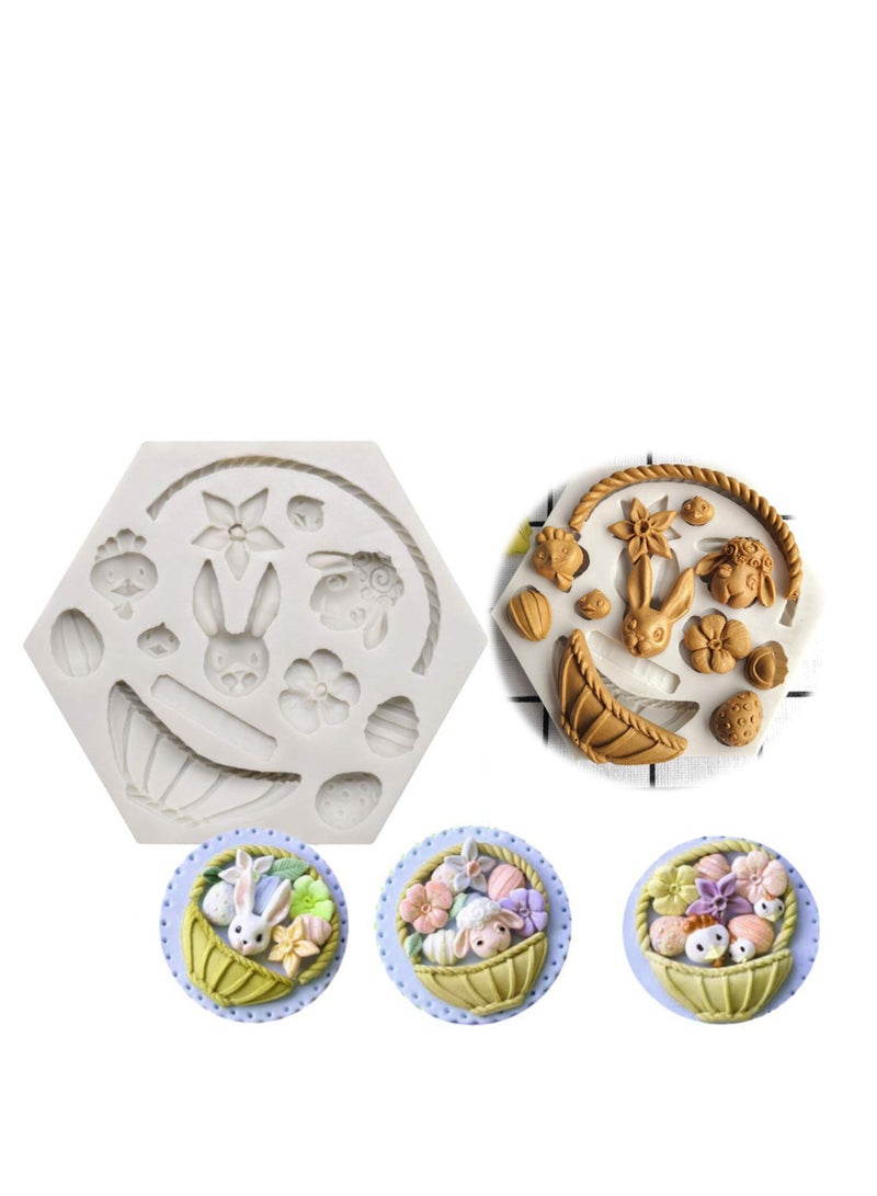 SOLARAE 3D Bunny Flower Basket Rabbit Bunny Silicone Mold, Creative DIY Baking Bakeware Tray for DIY Chocolate, Cake, Romantic Party, Jelly, Plaster Clay Artwork Decoration Party Supplies - Image 1