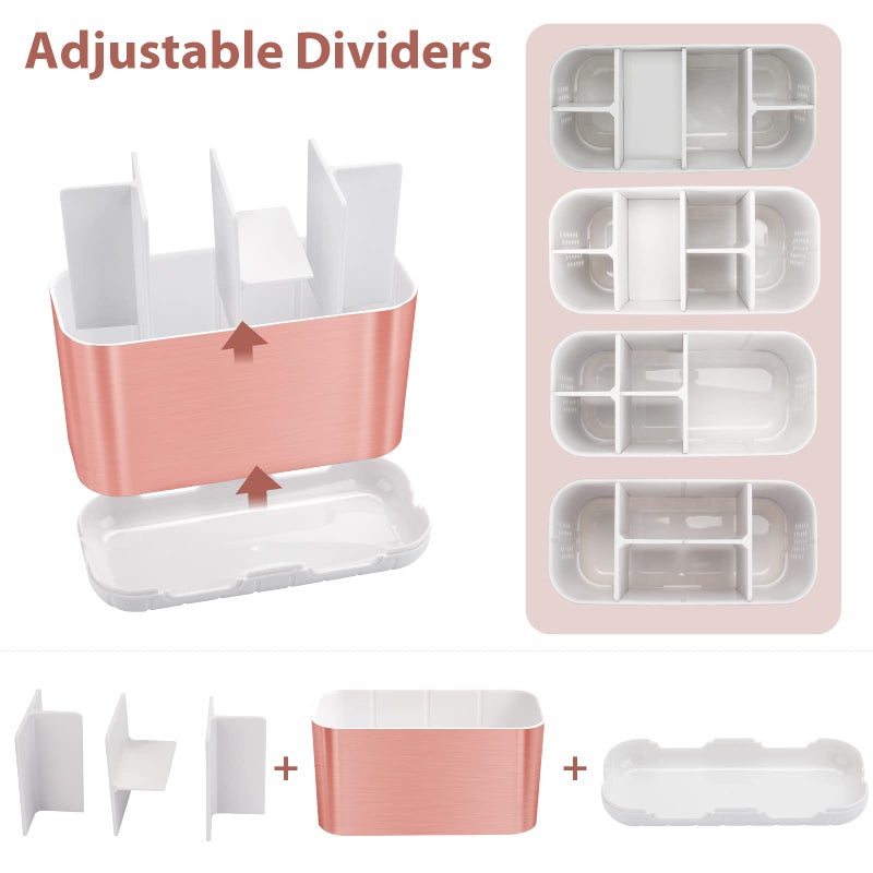 Boperzi Toothbrush Holders for Bathrooms Countertop, Electric Tooth Brush Holder with Adjustable Dividers, Detachable Anti-Slip Large Toothpaste Caddy Organizer Storage for Shower, Family, Kids, Pink - Image 4