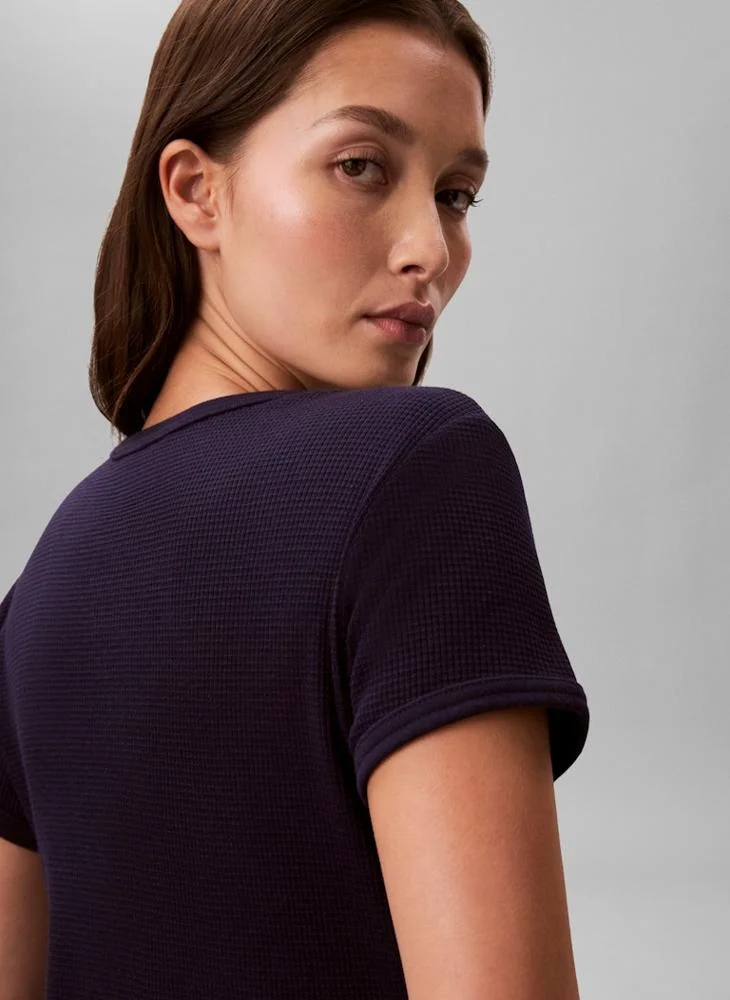 Calvin Klein Jeans Evening Blue Slim Waffle Knit Monogram T-Shirt for Women | Best Price UAE