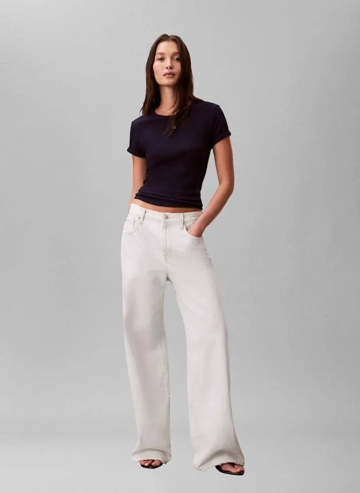 Calvin Klein Jeans Evening Blue Slim Waffle Knit Monogram T-Shirt for Women | Best Price UAE