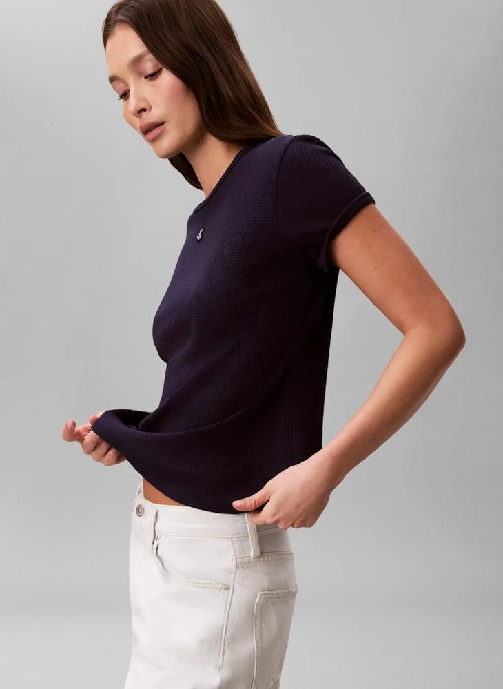 Calvin Klein Jeans Evening Blue Slim Waffle Knit Monogram T-Shirt for Women | Best Price UAE
