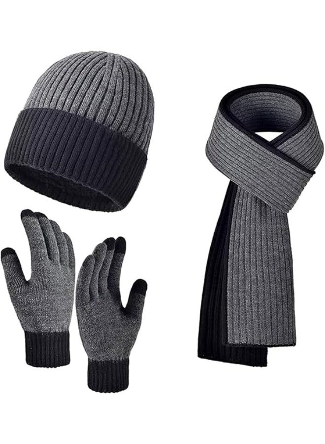 JOGAMS 3Pcs Winter Beanie Hat Scarf Gloves Set with Warm Touchscreen Gloves and Long Knitted Scarf Winter Cap Scarves for Men and Women - Image 1