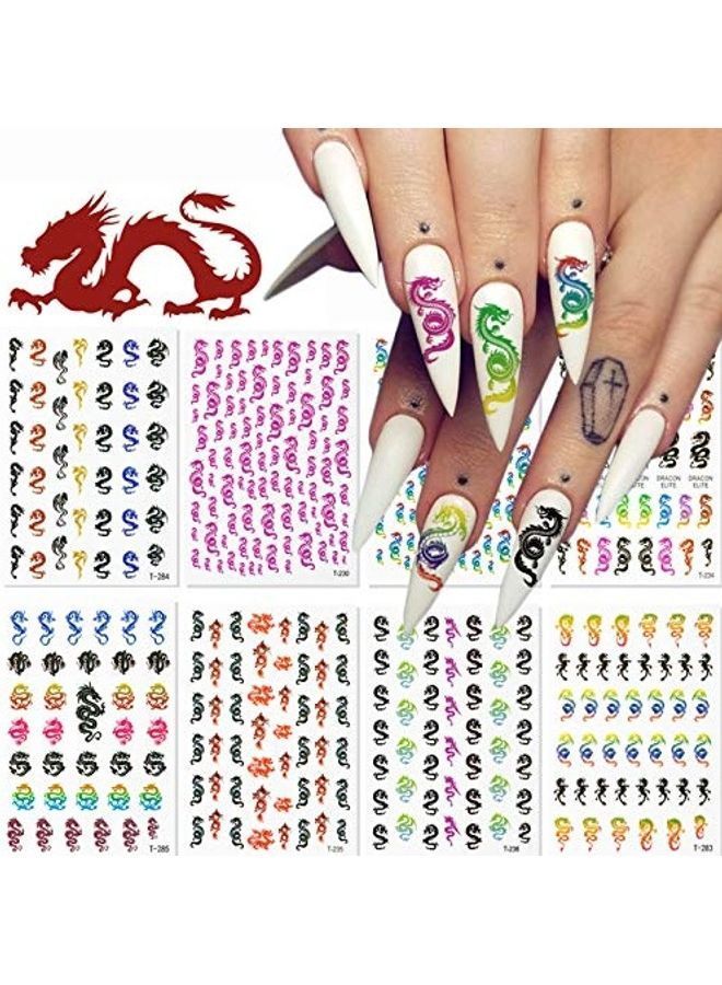 نيبمينينت مجموعة أوراق لاصقة لتزيين الأظافر بتصميم تنين مكونة من 8 قطع متعدد الألوان - Image 1
