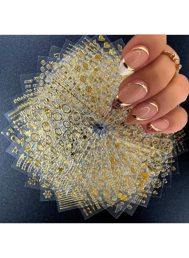 30 ورقة من ملصقات فن الأظافر الذهبية، ملصقات أظافر ذاتية اللصق ثلاثية الأبعاد، ملصقات أظافر ذهبية على شكل نجمة للأظافر الأكريليكية، لوازم أظافر ماسية من ورق الذهب للنساء - Image 1