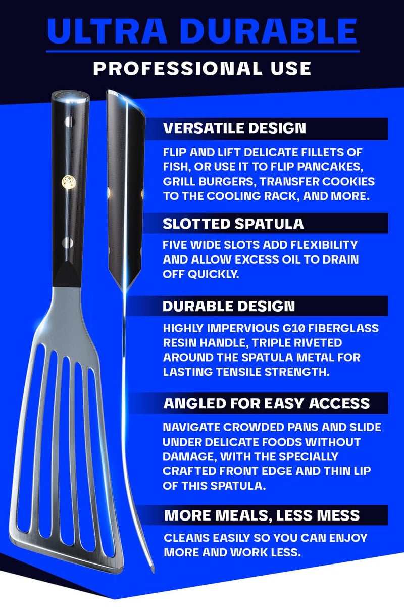Dalstrong Dalstrong Professional Kitchen Fish Spatula - 7.5 inch - Slotted - High-Carbon, Heat-Resistant Spatula Stainless Steel - Metal Spatula - Flexible - Wide - Turner - Nonstick Cookware - G10 Handle  - Image 4