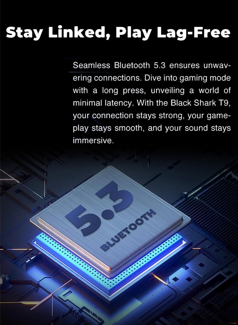 BLACK SHARK سماعة أذن بلوتوث لاسلكية بلاك شارك T9، تصميم خفيف الوزن، اتصال بلوتوث 5.3، وضع الألعاب منخفض الكمون، إلغاء الضوضاء النشط، عمر بطارية 40 ساعة ومقاومة للماء IPX4 - أخضر - Image 5