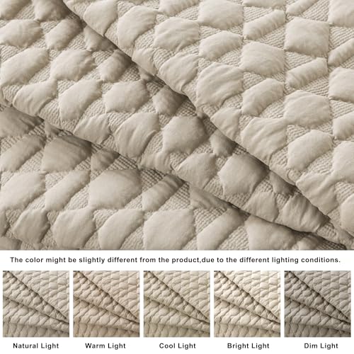 WDCOZY Oversized California Cal King Size Quilt Bedding Sets with Pillow Shams, Beige Tan Cream Lightweight Soft Bedspread Coverlet Bed Cover, All Season Spring Summer, 3 Pieces, 116x106 inches - Image 3