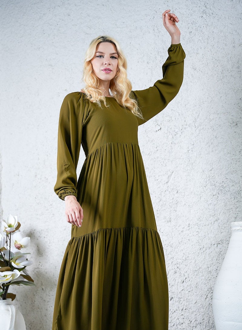 Ideal Earthy Green Stylish Maxi Dress - Elegant Waves - Image 3