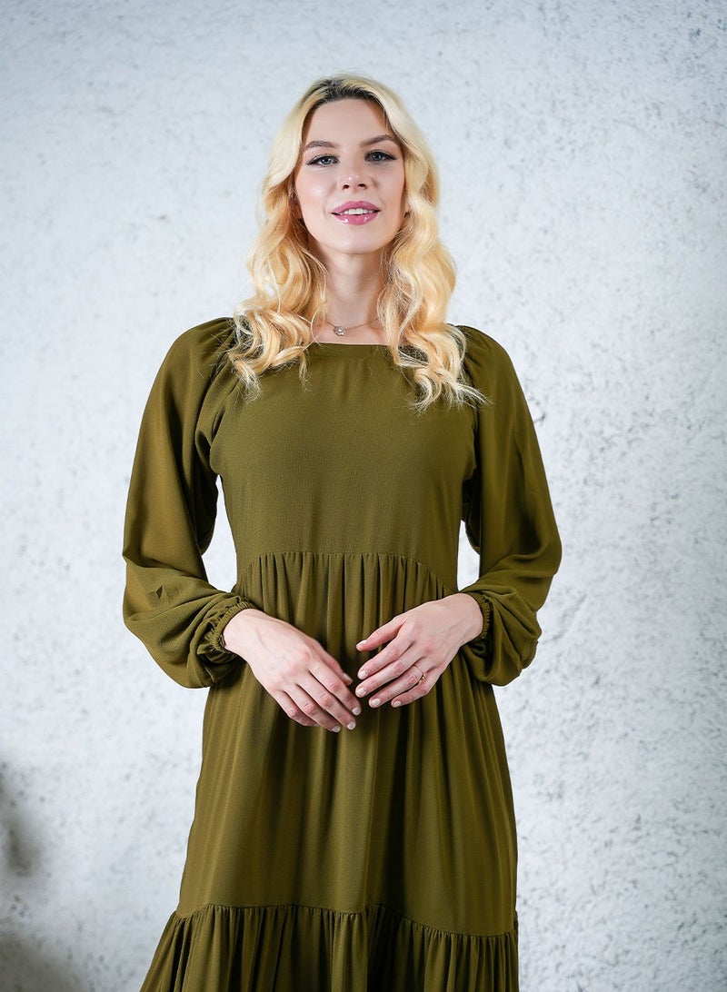 Ideal Earthy Green Stylish Maxi Dress - Elegant Waves - Image 2