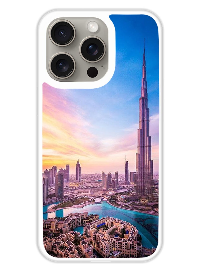 Theodor Protective Case Cover For APPLE IPHONE 15 Pro Burj Khalifa (White Bumper) - Image 1