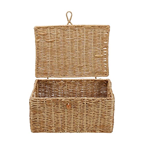AKWAY Wicker Water Hyacinth Kauna grass Seagrass Storage Basket with Lids Rectangular Handwoven Wicker Organizer Baskets Desktop Storage Box Rattan Container Desk Basket Bins for Bathroom Office - Image 5