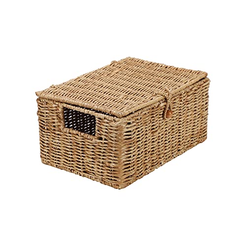 AKWAY Wicker Water Hyacinth Kauna grass Seagrass Storage Basket with Lids Rectangular Handwoven Wicker Organizer Baskets Desktop Storage Box Rattan Container Desk Basket Bins for Bathroom Office - Image 4