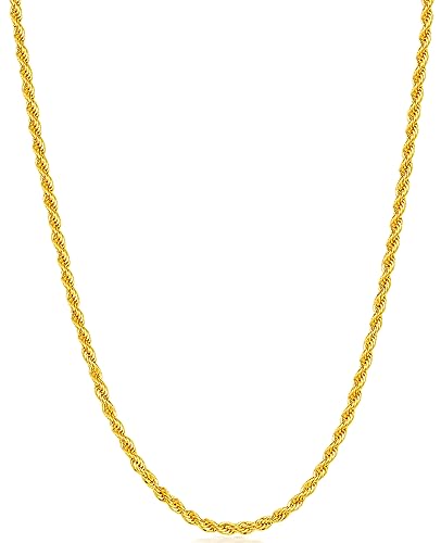 Fiusem 18K Gold Plated Necklace for Men, 2mm Mens Chain Necklace, 18K Gold Plated Stainless Steel Rope Chain 26 Inch - Image 1