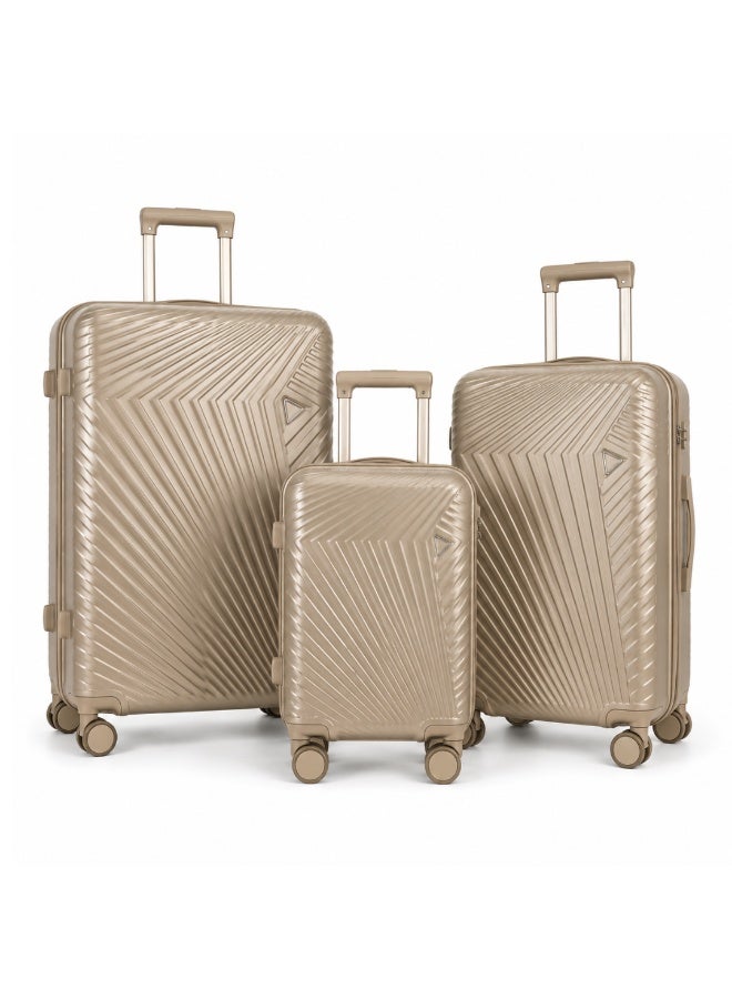 VELMORE 3 Piece Polypropylene Hard Side Luggage Set - Lightweight Spinner Suitcases with 360° Wheels | Durable Trolley Bags for Secure Travel (Small, Medium, Large) - Khakhi - Image 1