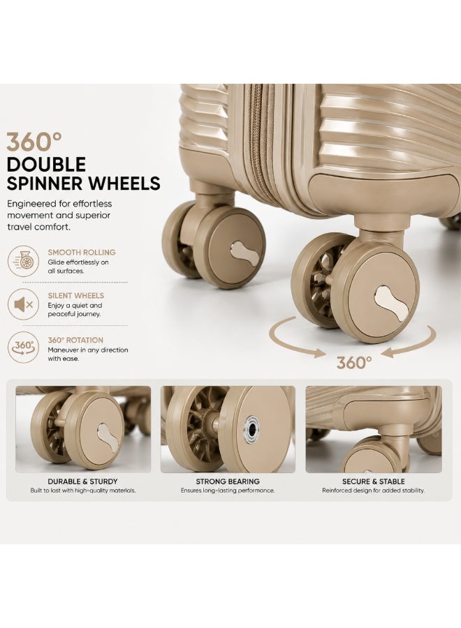 VELMORE 3 Piece Polypropylene Hard Side Luggage Set - Lightweight Spinner Suitcases with 360° Wheels | Durable Trolley Bags for Secure Travel (Small, Medium, Large) - Khakhi - Image 3
