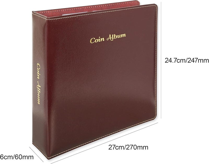 FIS Coin Album - Burgundy Bonded Leather with 4[D] Ring Binder and 35 Clear PVC Pockets - Image 5