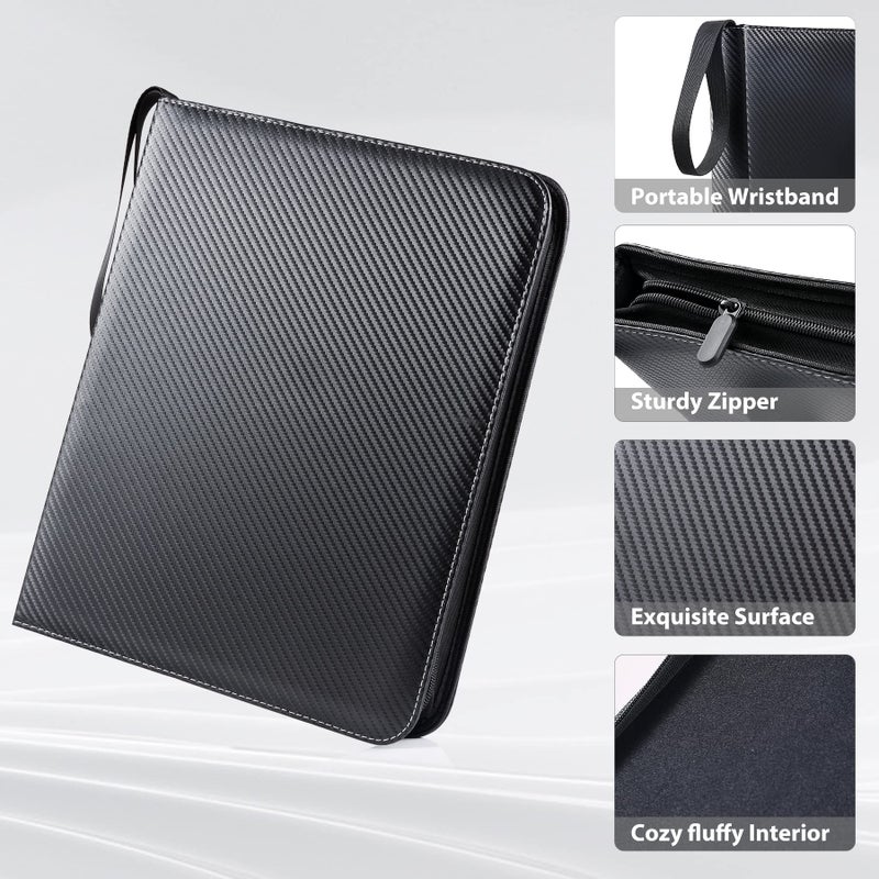 Wot I Trading Card Binder  900 Pockets Collection Card Binder Sleeves With Polyester Fabric Cover&Zipper  Double Sided Pockets Card Holder Carry Card Case For Standard Size Cards - Green - Image 2