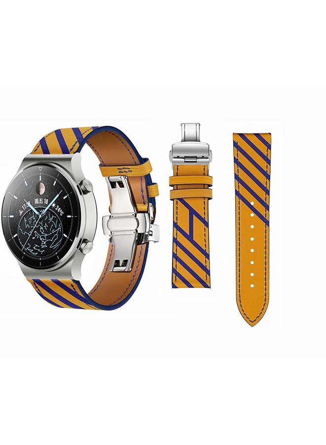 Perfii Genuine Leather Replacement Band For Huawei Watch GT2 Pro 22mm Yellow - Image 1