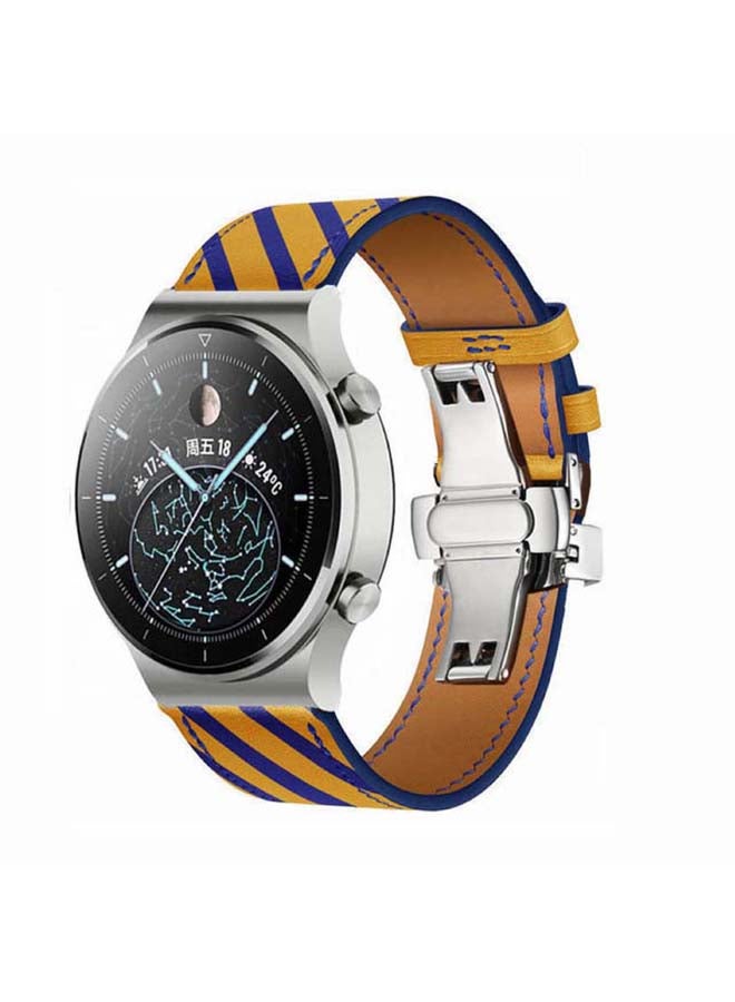Perfii Genuine Leather Replacement Band For Huawei Watch GT2 Pro 22mm Yellow - Image 2