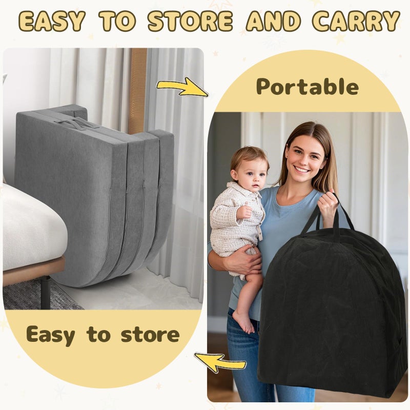 Tykacna Travel Toddler Bed, 3-in-1 Portable Foldable Toddler Chair,Soft Foam Floor Bed Lounger with Washable Cover,Grey - Image 4