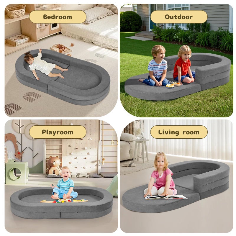 Tykacna Travel Toddler Bed, 3-in-1 Portable Foldable Toddler Chair,Soft Foam Floor Bed Lounger with Washable Cover,Grey - Image 5