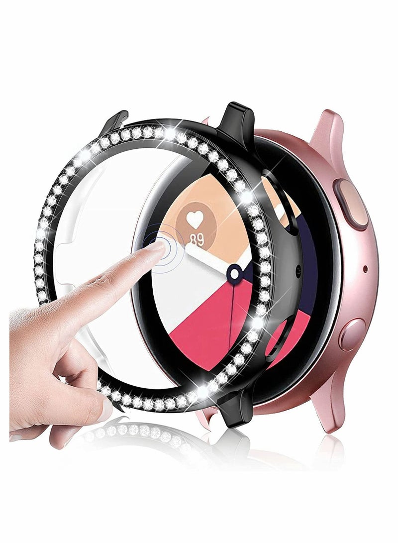 Captaintech Compatible for Samsung Galaxy Active 2 Watch Screen Protector, Crystal Diamonds Design for Women Girl Dressy Full Protective Bumper with HD Screen for Galaxy Active 2 Watch 40mm (Black) - Image 1