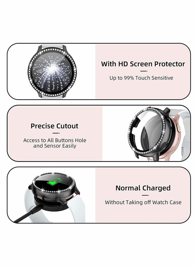 Captaintech Compatible for Samsung Galaxy Active 2 Watch Screen Protector, Crystal Diamonds Design for Women Girl Dressy Full Protective Bumper with HD Screen for Galaxy Active 2 Watch 40mm (Black) - Image 2