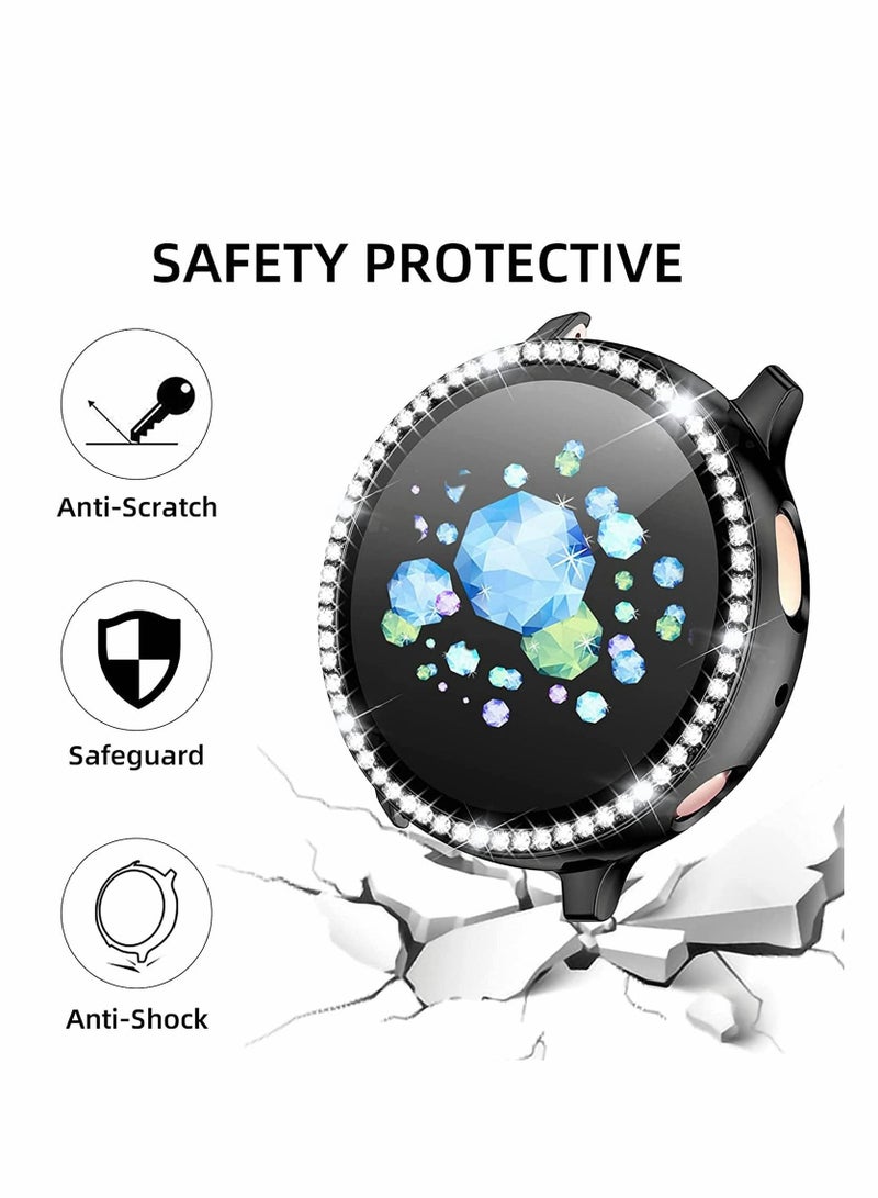 Captaintech Compatible for Samsung Galaxy Active 2 Watch Screen Protector, Crystal Diamonds Design for Women Girl Dressy Full Protective Bumper with HD Screen for Galaxy Active 2 Watch 40mm (Black) - Image 3