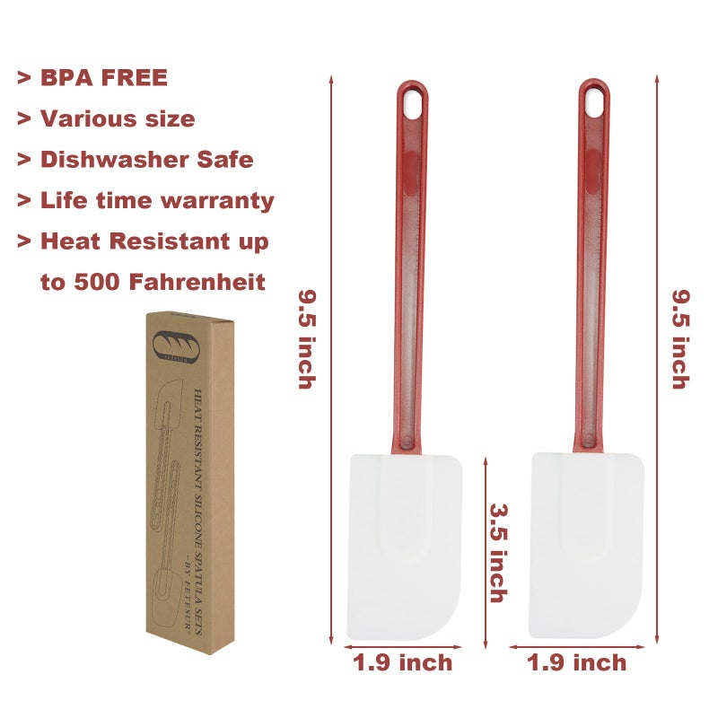 FETESUR High Heat Resistant Silicone Scraper Spoon Commercial Spatula for Cooking  Rubber Spatula Set of 2 (2 x 9.5'' Spatula) - Image 2