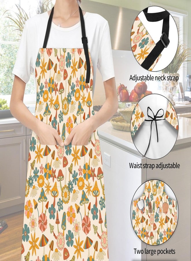 JASAKOO مريلة جاساكو بتصميم زهرة الفطر الكلاسيكية، هدية مثالية للنساء. مريلة برقبة قابلة للتعديل ومقاومة للماء، مناسبة للرجال والنساء، هدية مثالية للطهاة والنادلات والطهاة ومحبي الشواء والخبز والقهوة. - Image 2