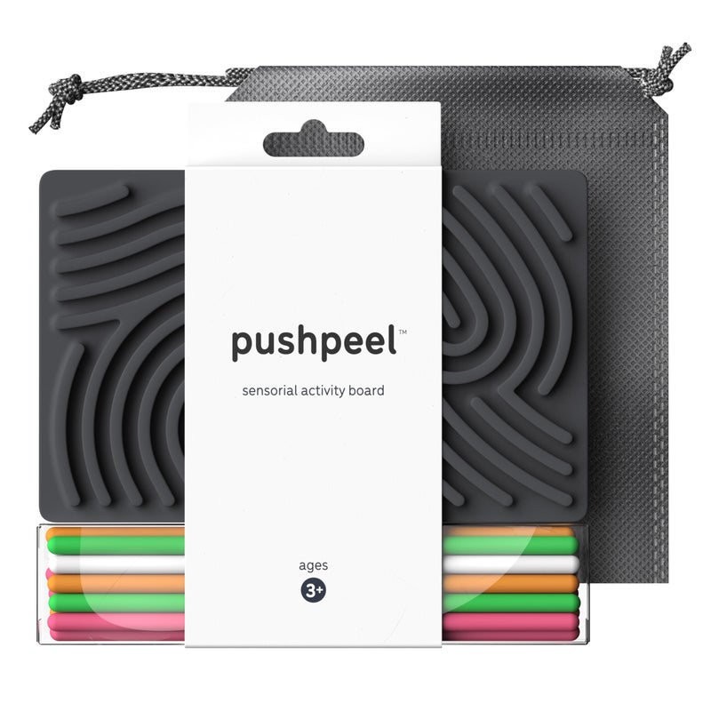 Pushpeel Sensory Activity Board Silicone Fidget Toy for Calming Stress Anxiety ADHD Autism Silent No Mess Kids 3 Adults Includes Portable Travel Bag 11 Strings Granite - Image 2
