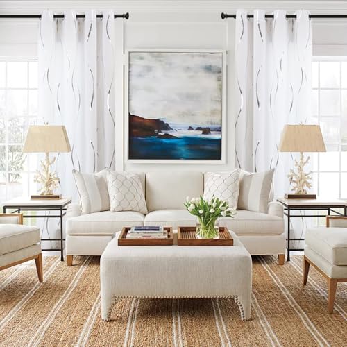 L.Z.E White Privacy Curtains 84 Inches Long 2 Panels Set, Light Filtering Non-See-Through Curtains & Drapes for Living Room Bedroom Nursery, Modern Silver Wave Pattern Grommet Top Window Treatment - Image 3