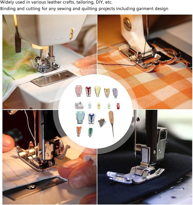 MXGZ Bias Tape Maker Kit, 9 Sizes Bias Tape Maker with 4Pcs Sewing Clips, Awl, Snap on Binding Foot, Ball Point Pins, Bias Tape Maker Machine for Fabric Sewing and Quilting - Image 2