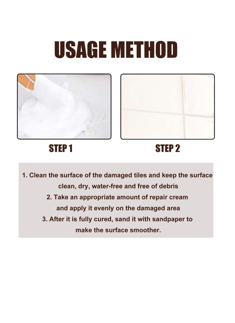Generic - Ceramic Tile Repair Paste, 100ml Porcelain Repair Kit, Bathtub Repair Paste, Enamel Fiberglass Porcelain Acrylic Repair Cream, Tile Tub Sink and Shower Repair Paste for Scratches Holes Cracks - Image 1