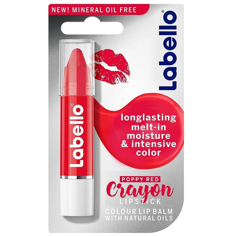 LABELLO Lipstick, Crayon Colour Lip Balm, Poppy Red, 3g
