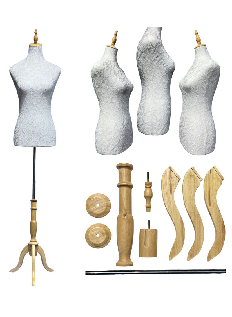 ORTUK 190cm Display Female Mannequin Torso Body Dress Forms with Adjustable Height, Women Sewing Manikin Body Mannequin Stand, Half Body Mannequin for Display Wooden Tripod Stand, Head, Stainless Steel Tube - Image 1