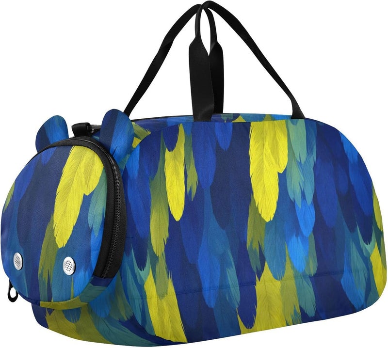 Animal Parrot Fur Print Navy Blue Kids Duffel Bag with Shoes Compartment Lightweight Travel Duffel Bag for Travel, Sports, Fitness & Workout - Image 1