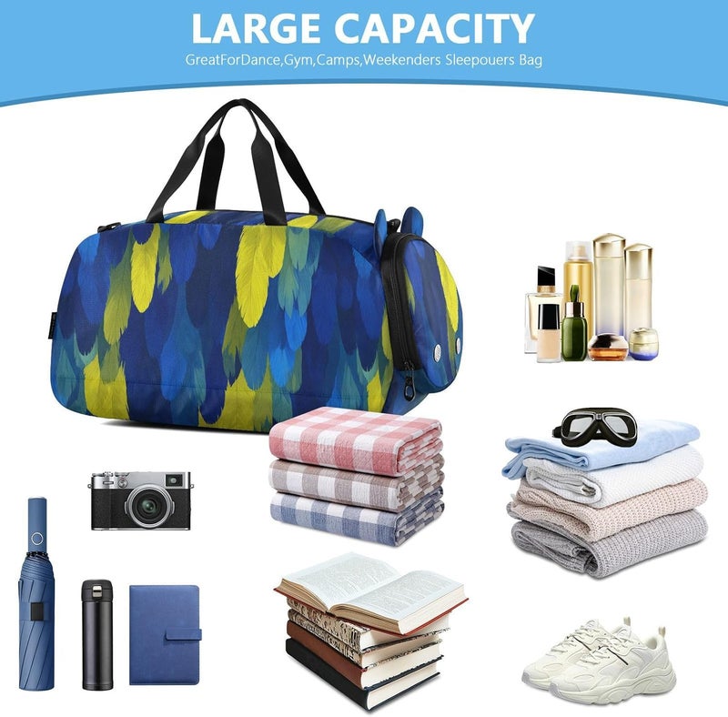 Animal Parrot Fur Print Navy Blue Kids Duffel Bag with Shoes Compartment Lightweight Travel Duffel Bag for Travel, Sports, Fitness & Workout - Image 5