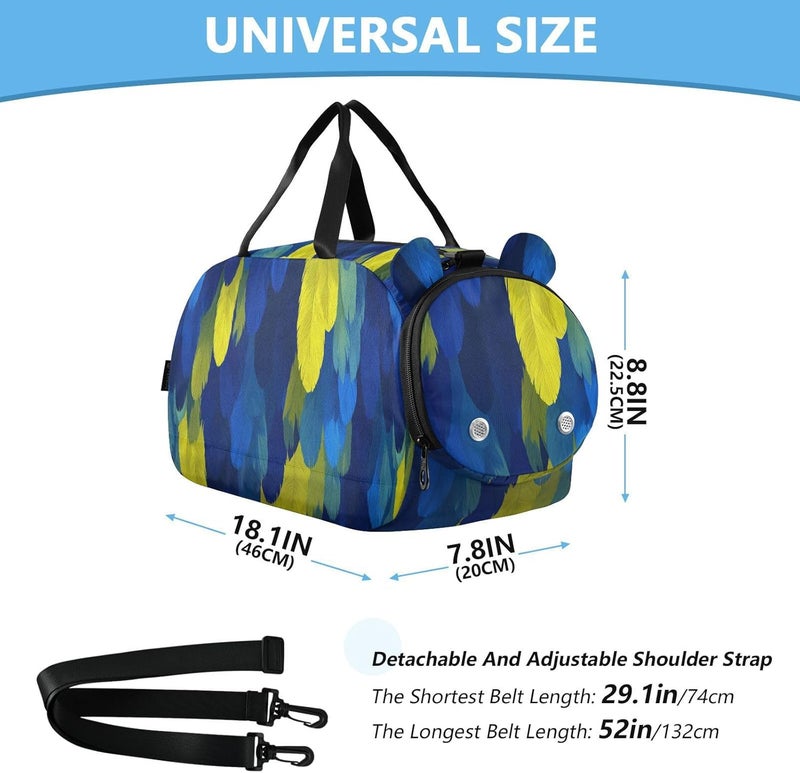 Animal Parrot Fur Print Navy Blue Kids Duffel Bag with Shoes Compartment Lightweight Travel Duffel Bag for Travel, Sports, Fitness & Workout - Image 3