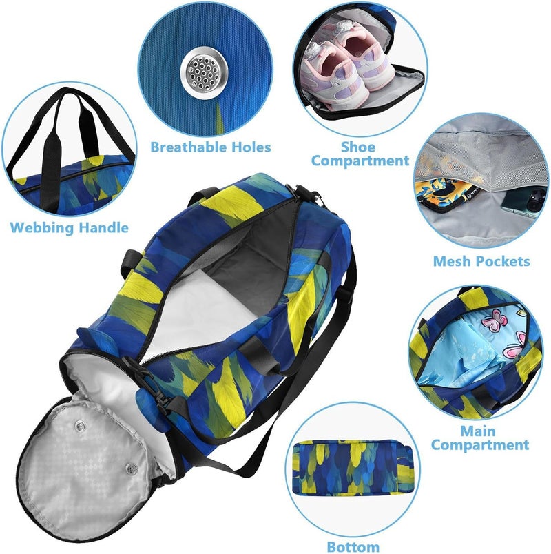 Animal Parrot Fur Print Navy Blue Kids Duffel Bag with Shoes Compartment Lightweight Travel Duffel Bag for Travel, Sports, Fitness & Workout - Image 4