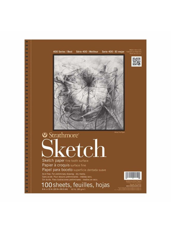 Strathmore 455-3, 400 Series Sketch Pad, 9"X12" Wire Bound, 100 Sheets, White - Image 1