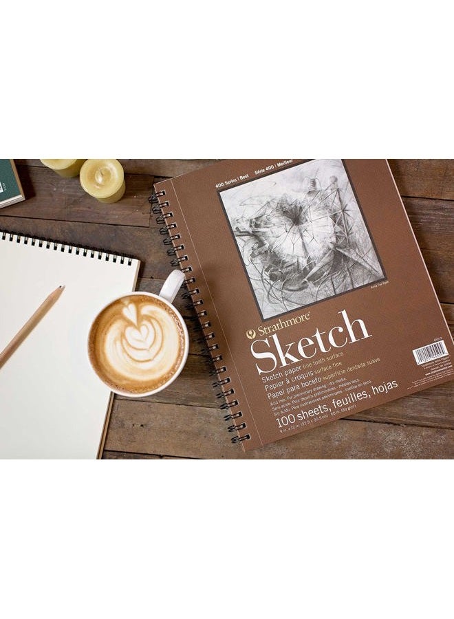 Strathmore 455-3, 400 Series Sketch Pad, 9"X12" Wire Bound, 100 Sheets, White - Image 2