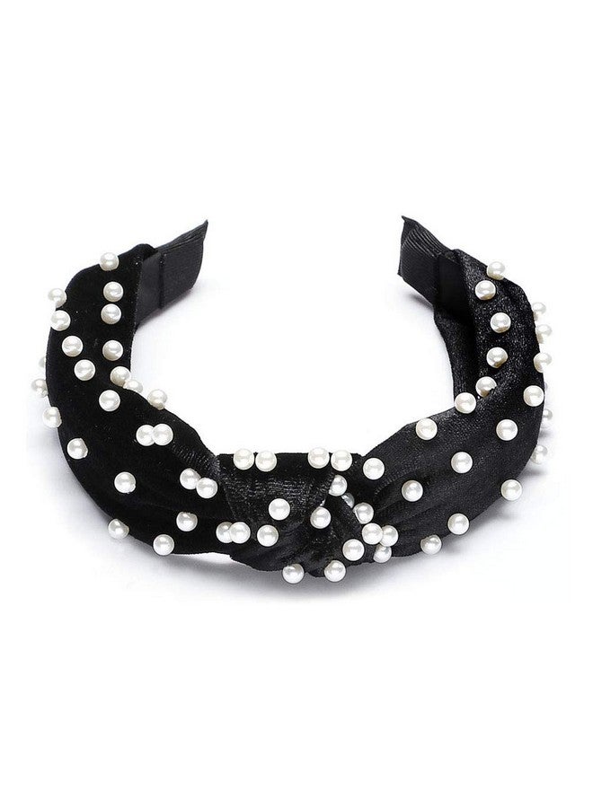 Etercycle 2Pcs Headbands For Women Bow Knotted Wide Headband Yoga Hair Band Fashion Elastic Hair Accessories For Women (Black Pearl Beige Pearl) - Image 3