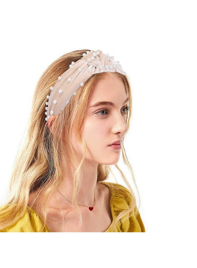 Etercycle 2Pcs Headbands For Women Bow Knotted Wide Headband Yoga Hair Band Fashion Elastic Hair Accessories For Women (Black Pearl Beige Pearl) - Image 5