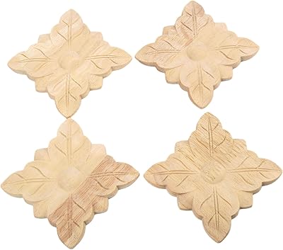 MUXSAM Wood Carved Appliques Onlays, 4-Pack Square Carving Decals for Wall Vanity Cabinet Dresser Headboard Mirror - Image 1